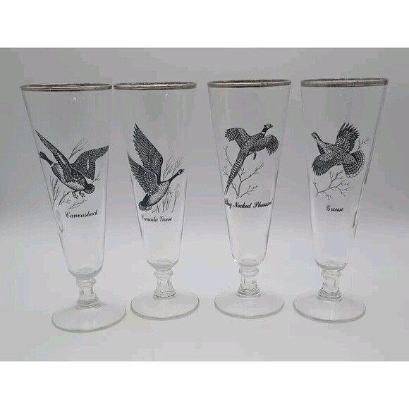 Federal Glass Sportsman Pilsner Beer Glasses - Set of 4 grouse pheasant duck - Picture 1 of 7